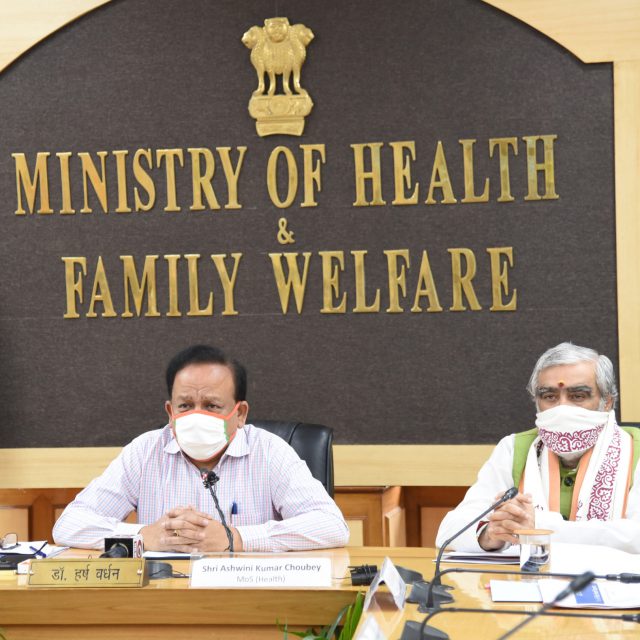 Union Minister for Health & Family Welfare Dr. Harsh Vardhan chairing a high-level review meeting on COVID-19 with the Health Minister of Maharashtra, Shri Rajesh Tope, through video conference, in New Delhi